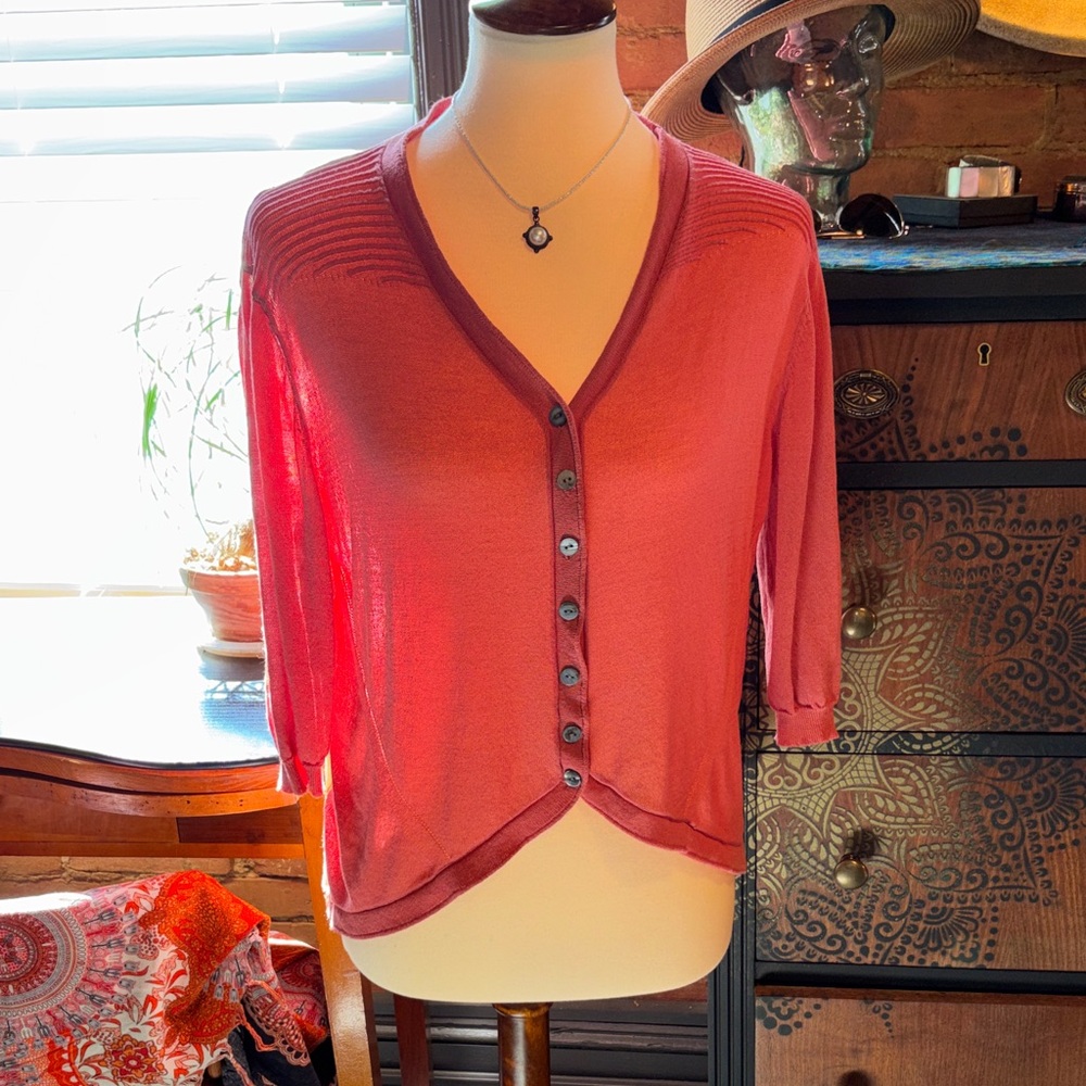 Lightweight Coral Button-Front Cardigan Sweater